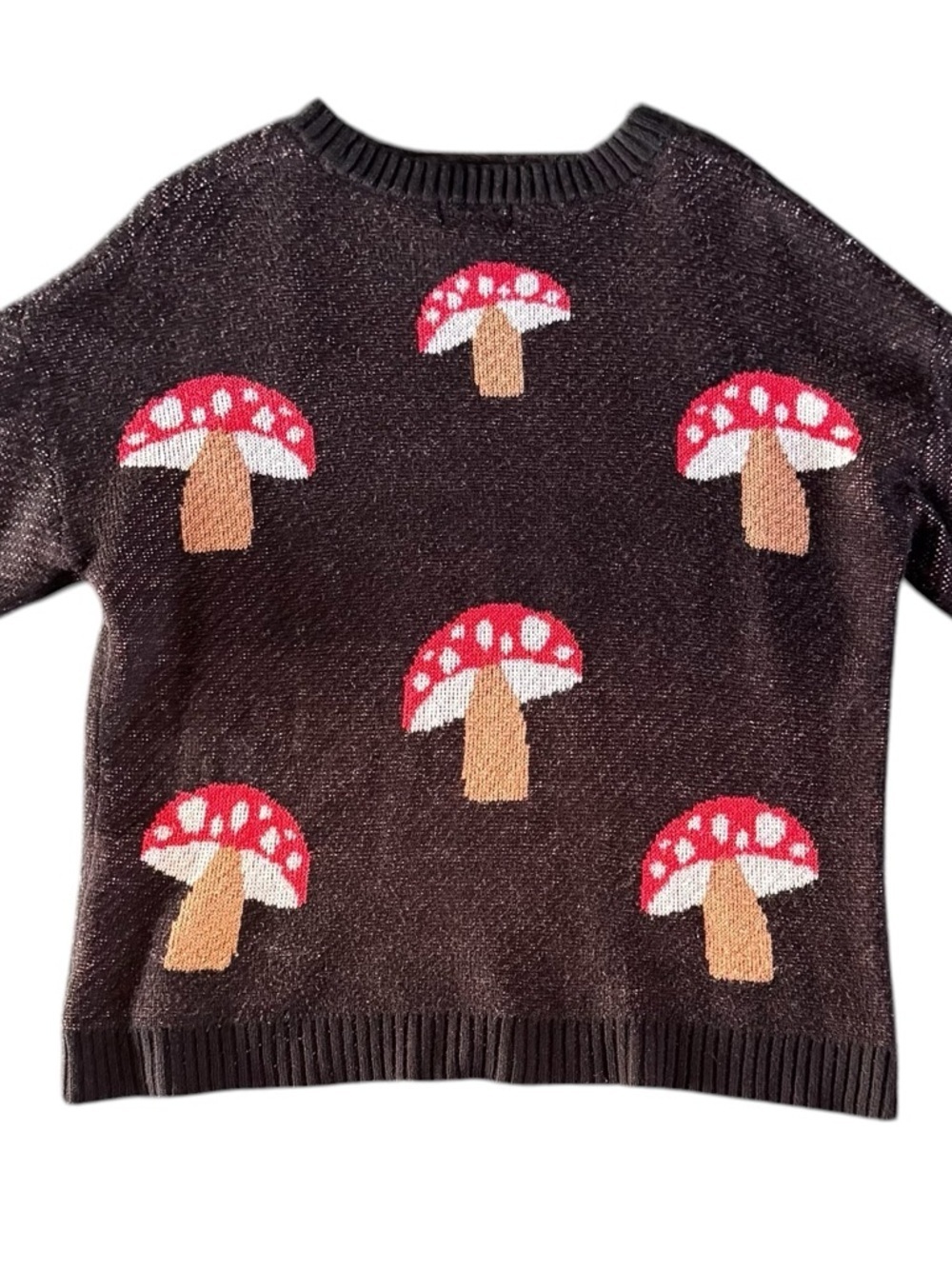 Just Polly Brown and Red Mushroom Crewneck Sweater Woman’s Large